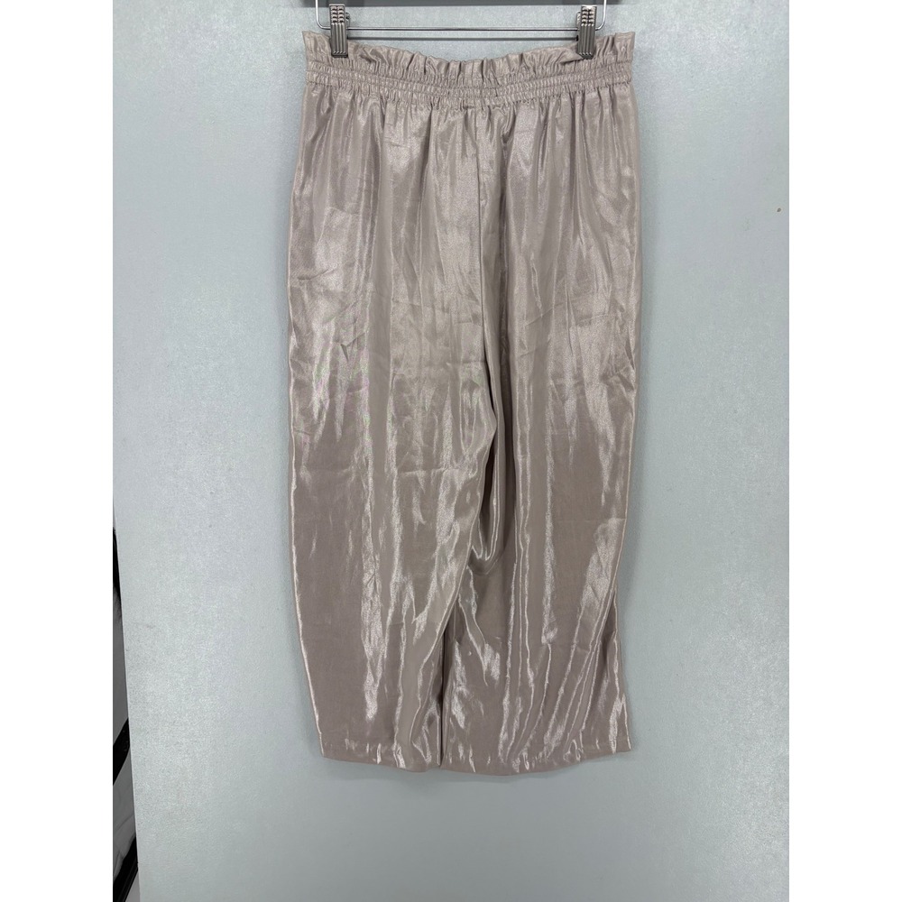 Zara Women Pants Metallic Silver Pleated Paperbag Waist Culottes S - Picture 3 of 4